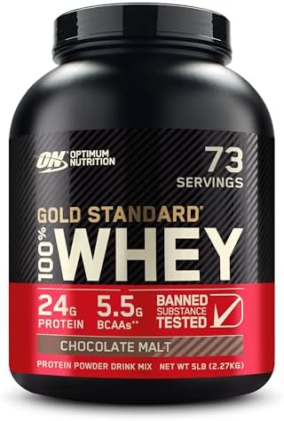 Optimum Nutrition Gold Standard 100% Whey Protein Powder, Chocolate Malt, 5 Pound (Packaging May Vary)