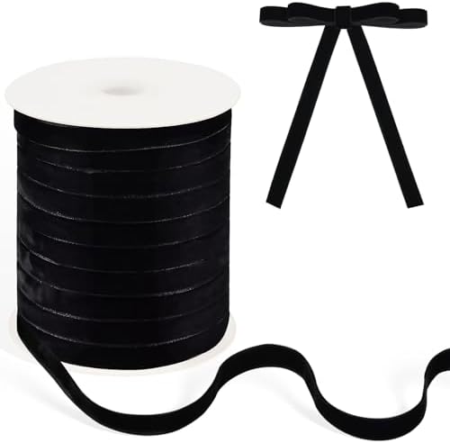 Black Velvet Ribbon 3/8 Inch 40 Yards Vintage Thin Velvet Ribbon for Gift Wrapping Flower Bouquet Choker Wreath Ornaments Hair Bows Crafts and Christmas Tree