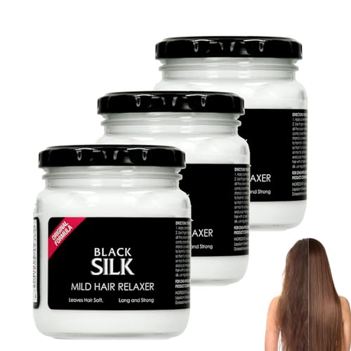 Black Silk Hair Relaxer, Natural Straightening Protector & Detangler, Leaves Hair Soft, Long and Strong for All Types (3pcs)
