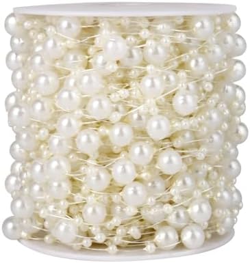 98FT Pearl Beads String Garland, 8mm 3mm Ivory Faux Pearl Beads Roll Strand Bulk for Wedding Party Flower Christmas Decoration DIY Craft