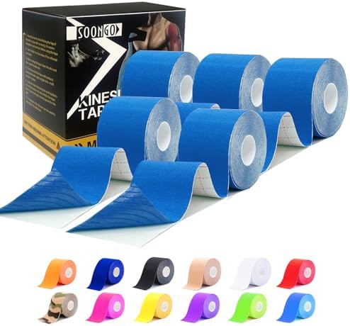 SOON GO Kinesiology Tape Pro 5 Rolls, 2 Inch High Elasticity Sports Tape Therapeutic Pain Relief–Physio Tape for Muscle Recovery & Joint Support, Waterproof & Hypoallergenic & Breathable–Blue