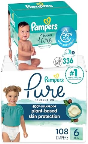 Pampers Pure Protection Disposable Baby Diapers Size 6, 108 Count with Aqua Pure Baby Wipes, 6X Pop-Top Packs (336 Count)
