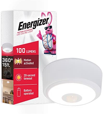 Energizer Motion-Activated LED Ceiling Light, Battery Operated, 100 Lumens, No Wiring Needed, 15ft. Motion Sensing, Great for Laundry Room, Garage, Closets, and More, 39867