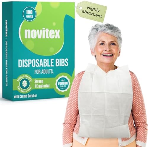 Disposable Bibs for Adults - Large, Firm PE Plastic, High Absorbent Bib with Pocket- Ideal for Adult: Men, Women & Senior- Great for Eating & Drinking at Restaurant, 100 pcs, Size 15" X 22"
