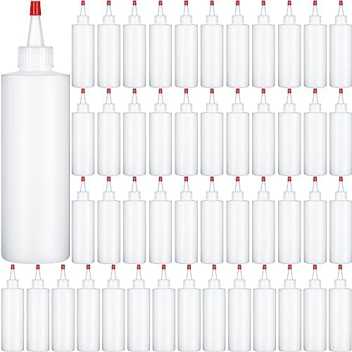 Jinei 60 Pack 8 oz Plastic Squeeze Bottles Clear Condiment Squeeze Bottles with Red Tip Cap Kitchen Empty Squirt Container Leak Proof for Arts Crafts