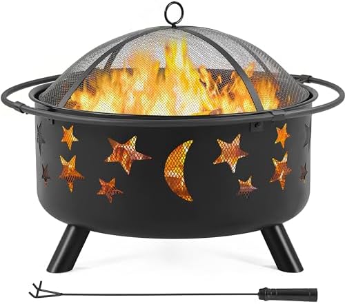 Yaheetech Fire Pit 30in Fire Pits for Outside Wood Burning Outdoor Fireplace with Spark Screen, Poker for Bonfire Patio Backyard Garden Picnic