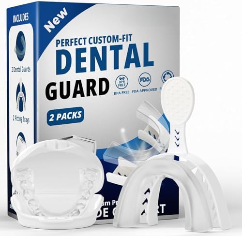 2 Pack Upgraded Night Guards for Teeth Grinding and Clenching, Standard Size, Professional Mouth Guard with Fitting Tray for Adults & Teens, Comfortable Solution for Clenching