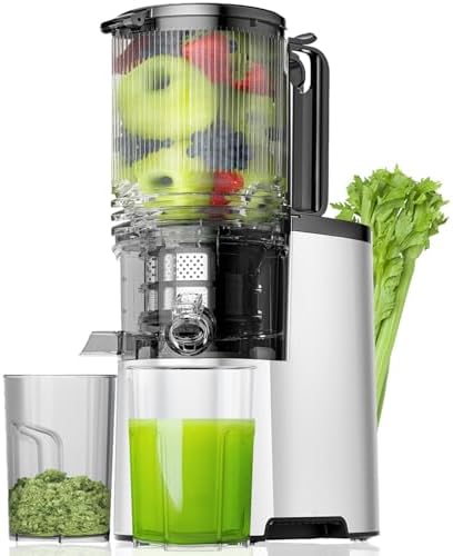 Cold Press Juicer, 5.8" Wide Feed Chute Juice Extractor Machine with 400W, High Juice Yield, Slow Masticating Juicer for Whole Vegetables & Fruits, Metallic Silver