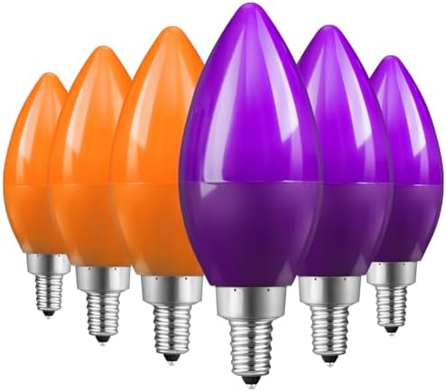 Orange & Purple LED Dimmable Light Bulbs, C35 5W (60W Equivalent) Candle Bulbs, E12 Base, Candelabra Bulbs for Christmas, Halloween, Party, Holiday Decoration, 6 Pack GZ1C3P605
