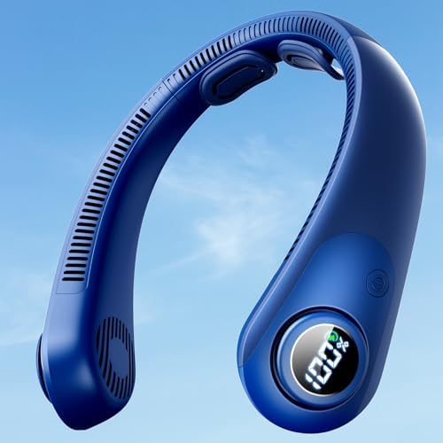 Portable Neck Fan With LED Display, Hands-free 5 Speeds Cooling, Neck Support, Lightweight, Battery Operated, Personal Bladeless Wearable Fan Rechargeable for Women/Men, Hot Flashes, Travel, Camping