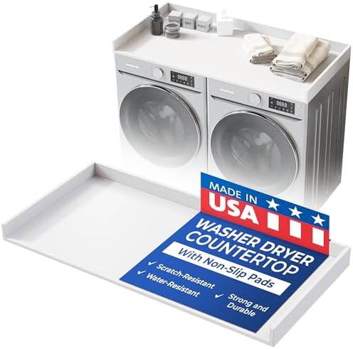 OfficeSimpli Large Washer Dryer Countertop 30 x 58 - Made in USA - Heavy-Duty Laundry Countertop Over Washer and Dryer, Laundry Room Countertop Organization Solution with Non-Slip Pads, Glacier White