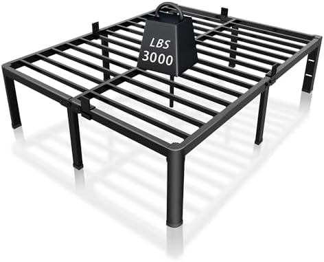 ROIL 12 inch Metal Queen Bed Frame with Rounded Corner and Headboard Hole Mattress Retainers 3500LBS Heavy Duty Steel Slats No Box Spring Needed Platform Noise-Free Easy Assemble
