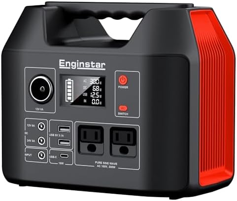 EnginStar Portable Power Station 300W 296Wh Battery Bank with 110V Pure Sine Wave AC Outlet for Outdoors Camping Hunting and Emergency, 80000mAh Backup Battery Power Supply for CPAP