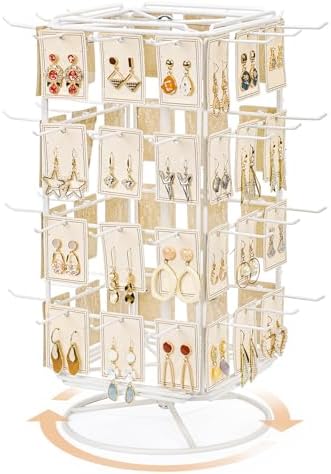 360 Rotating Earring Display Stands for Selling, 4 Tier Metal Earring Rack Holder Stand, Jewelry Display for Selling Earring Cards, Bracelets, Necklaces, KeyChains, Hair Accessories (48 Hooks)