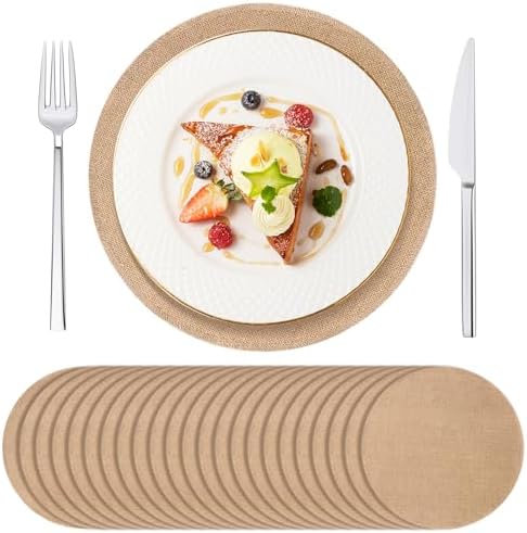 24 Pack Round Burlap Placemats, 11.8″ Jute Rustic Table Placemats Bulk for Charger Plates, Burlap Circle Table Mats for Dining Table, Brown Charger Place Mat for Wedding Dinner Holiday Farmhouse Decor