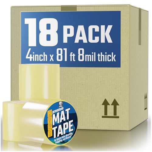 Clear Mat Tape 3 or 4 Inch, 1, 2 or 3 Pack Mat Tape for Wrestling Grappling Gymnastics Jiu Jitsu MMA Floor | Exercise Roll Out Mats Foam Tiles | Home Mats & Gym Floor Tape (18, 4 Inch)