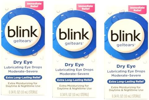 Blink GelTears Lubricating Eye Drops for Dry Eye, Extra Long-Lasting Relief, Moisturizing Formula, Moderate to Severe Dryness, 0.34 fl oz (Pack of 3)
