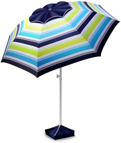 8FT Large Beach Umbrella with Level 7 Wind Resistance, Sand Anchor, Portable Outdoor Umbrella with UPF50+ UV Protection, Tilt Sun Shelter for Beach, Patio, Yard
