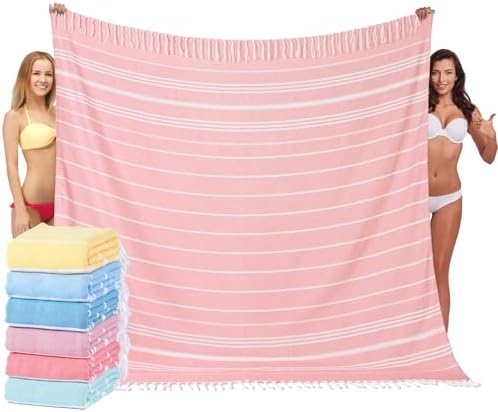 Giant Turkish Beach Towel Blanket 85x75 Cotton XXL Extra Large Oversided Bath Pool Blankets XL Huge Thick Bed Sand Free Throw Towels Picnic Outdoor Big Quilt Necessities Cloud Gifts for Adult Pink