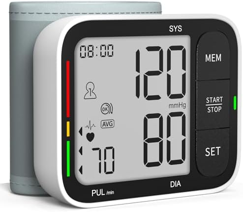 Blood Pressure Cuff Wrist, Universal Bp Cuff(5.3-8.4in) Large LCD Display 2 Users Total 240 Memories, 2 AAA Batteries & Carrying Case Included
