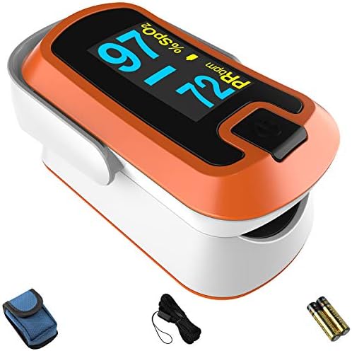 MIBEST Orange Dual Color OLED Finger Pulse Oximeter - Blood Oxygen Saturation Monitor with Color OLED Screen Display and Included Batteries - O2 Saturation Monitor