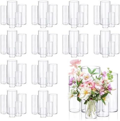 60pcs Glass Vase Cylinder Vases for Centerpieces Small Flower Glass Vases Home Decor Centerpiece Table Clear Flower Vase Decorations for Weddingï¼†Holiday 4,6,7.5,8,10 Inch Tall