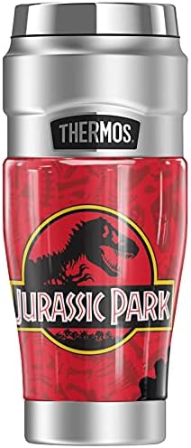 Jurassic Park Red T-Rex Pattern Logo THERMOS STAINLESS KING Stainless Steel Travel Tumbler, Vacuum insulated & Double Wall, 16oz