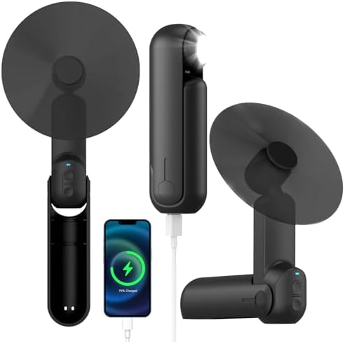 4 IN 1 Portable Mini Handheld Fan,Personal Foldable Cooling Travel Fan, Pocket Hand Fan for Face Lash,Desk Fan,Flashlight,Summer Concerts Camping, Birthday Gifts for Women Men (Black)