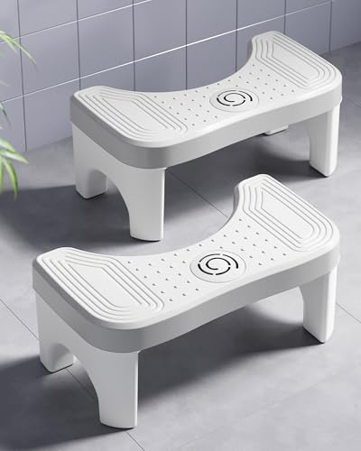 Gray 2 Pack Squatting Toilet Stool for Adults, 7 Inch Heavy Duty Plastic Poop Step Stool with Non-Slip Base & Freshener Space, Portable Bathroom Foot Stool (2 Pack)