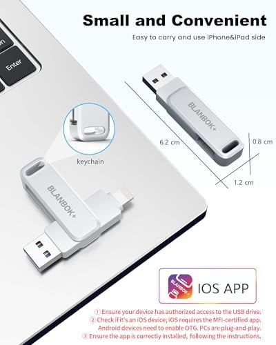 MFi Certified 128GB Photo Stick for iPhone Flash Drive,USB Memory Stick Thumb Drives High Speed USB Stick External Storage Compatible for iPhone/iPad/Android/PC