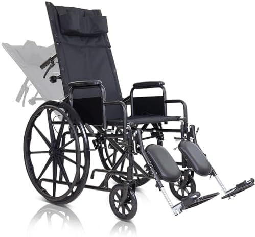 Vive Mobility Reclining Wheelchair with Elevating Leg Rests - Heavy Duty Recliner Wheel Chair for Seniors & Adults -Wide 18" Seat, up to 300lbs -High Back, w/Leg & Head Support -Comfortable Headrest