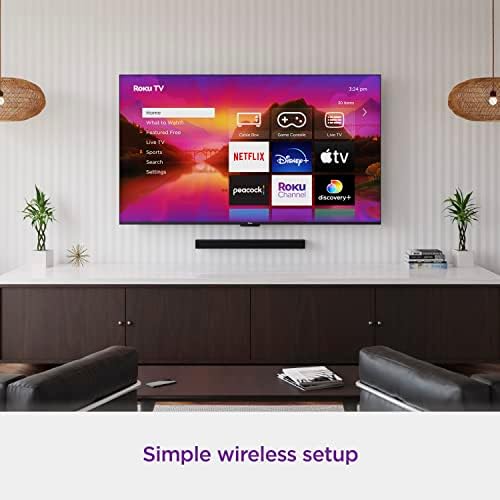 Roku TV Wireless Soundbar, Soundbar Exclusively for RokuTV with Enhanced Stereo Sound, Clear Dialogue, and Simple Wireless Setup