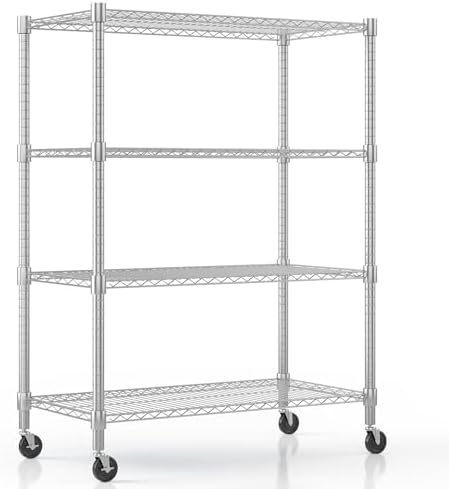 Himimi 4-Tier Heavy Duty Steel Wire Rack Storage Shelving, Adjustable Metal Storage Shelves with Wheels, 72''H Wire Shelf for Kitchen Garage Basement Pantry Organization, 18" D×36" W×72" H-Silver