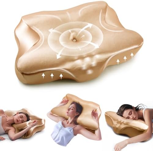 Pain Relief Cooling Pillow for Neck Support Adjustable Cervical Pillow Side Sleeping Memory Foam with Super Soft and Cooling Satin Pillowcase Gold