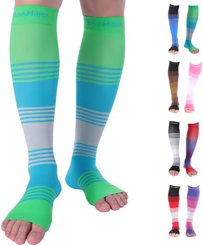 Doc Miller Toeless Compression Socks for Women & Men – Open Toe Calf Support Sleeves, 20-30mmHg Knee High, Lightweight & Breathable for Circulation, 1 Pair