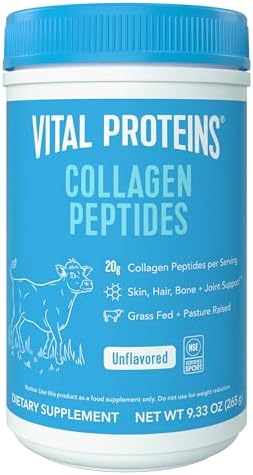 Vital Proteins Grass Fed Collagen Peptides Powder, Supports Hair, Skin, Nails, Bones, and Joints Health, Hydrolyzed Peptides - Zero Sugar, Unflavored, 9.33oz