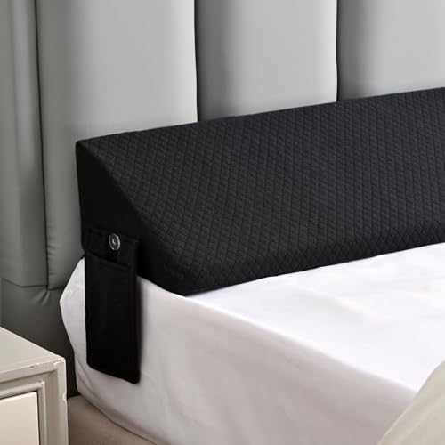 King Bed Wedge Pillow Headboard & Mattress Gap Filler, Long Triangle Edge Corner Pillows 10x6x76in, Dense Foam, Black, with Pockets – Prevents Pillow/Toy Drops, Bed Accessories Home Collection
