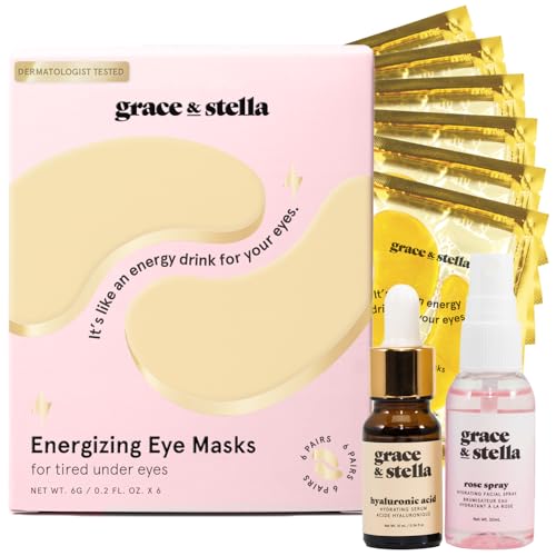 grace & stella Dew-Tox & Chill Skin Care Bundle With Eye Masks, Hyaluronic Acid Serum, & Rose Water Face Mist