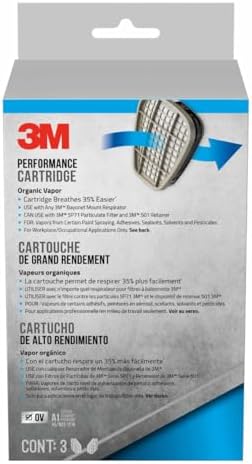 3M Organic Vapor Performance Cartridge, 3 Pairs, For Use With 3M 6000, 6500 & 7500 Series Facepieces, NIOSH-APPROVED OV For Use Against Certain Organic Vapors, Easy-To-Attach Design (6001P3-DC)