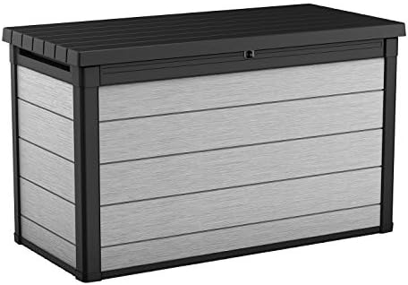 Keter Denali 200 Gallon Resin Large Deck Box with Double Wall 20mm Panels - Paintable and Drillable-Organization and Storage for Patio Furniture and Outdoor Items, Grey & Black