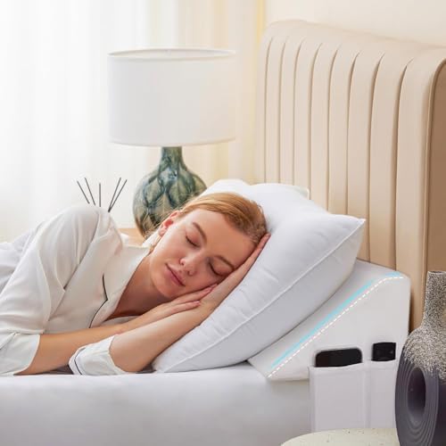 Queen Bed Wedge Pillow for Headboard, Wedge Pillow Headboard, Pillow Wedge for Headboard Gap, Bed Gap Filler Queen - Fill The Gap (0-7") Between Headboard and Mattress (White, 60"x10"x6")