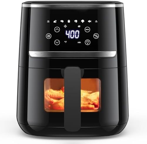 7-In-1 Air Fryer with Visible Window, 5QT Large Capacity Multifunctional Digital Air Fryer Oven for Baking Roasting Dehydrating, 1500W Low Noise Airfryers with Dishwasher Safe Basket