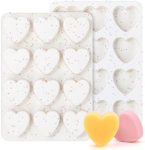 2 Inch Small Heart Shaped Silicone Molds for Chocolate, Candy, Cake, Soap (Set of 2, Cream)