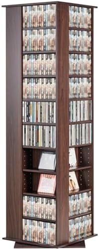 VEVOR Media Storage Cabinet, 34 Compartments Rotating Media Tower, Protects & Organizes Music, Movie, Video Games or Memorabilia Collections- Espresso