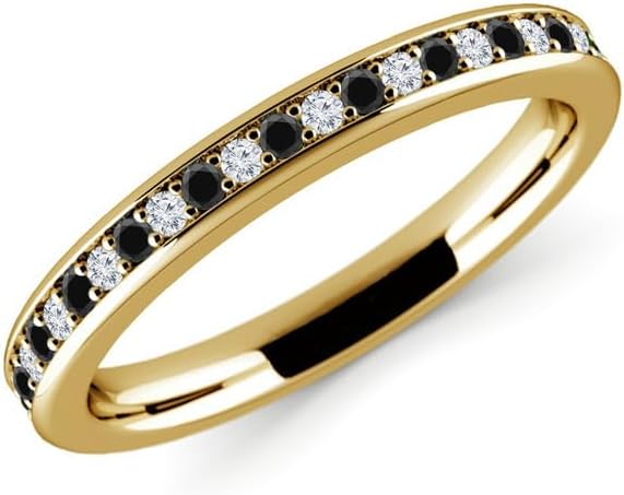 Alternate Black & White Diamond Wedding Band For Women, 14k Gold Finish Black Diamond Half Eternity Ring, Ladies Stackable Diamond Ring