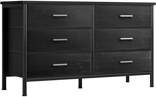 BOLUO Large Black Dresser for Bedroom 6 Drawer, Wide Fabric Dressers & Chests of Drawers Modern