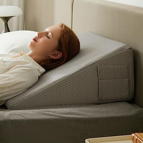 Wedge Pillow,8 inch Bed Wedge Pillow for Headboard, Pillow Wedge for Acid Reflux Relief, Sleeping, After Surgery, Snoring, Gerd, Triangle Pillow Wedge - Cooling Memory Foam Top, Grey