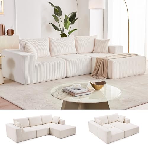 108” Modular Sectional Sofa, Cloud Sectional Couch with Deep Seat, Modern Modular L-Shape Sofa with Chaise,Upholstered Couches for Living Room (Corduroy, Beige)