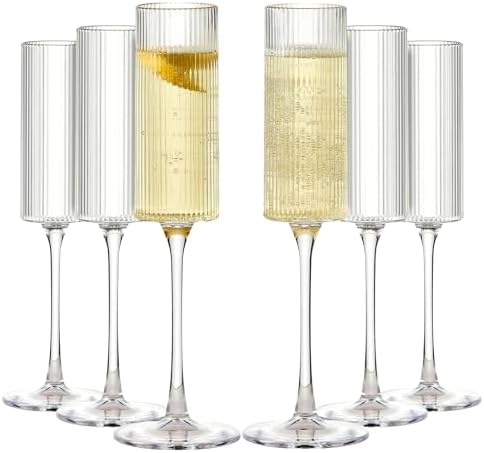 16 Pack Ribbed Acrylic Champagne Flutes, 5.5 Oz Unbreakable Goblet Glasses Reusable Champagne Toasting Cups - Modern & Elegant for Wedding Party Anniversary Christmas Birthday