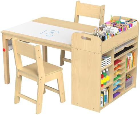 GDLF Kids Art Table and Chairs Set, Craft Desk with Large Storage and Portable Art Supply Organizer for Children Ages 8-12, 47" L x 30" W